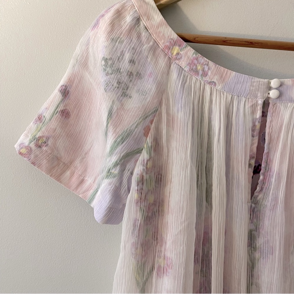 Anthro HD in Paris Floral Ombre Mini Dress Size 6 Yellow Chiffon Cottagecore - Picture 3 of 8